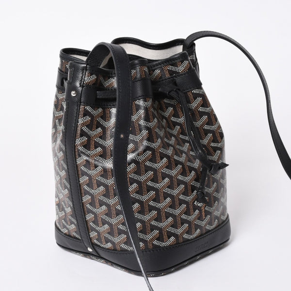 新品同様 GOYARD ゴヤール プティフロ バケット バッグ ブラック ショルダーバッグ コーティングキャンバス カーフスキン 中古 4a006701