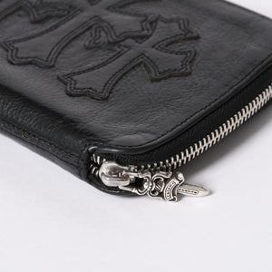 極美品 CHROME HEARTS クロムハーツ 二つ折り財布 財布 バンクローバー レザー ブラック シルバー925 セメタリークロスパッチ 中古 4a006700