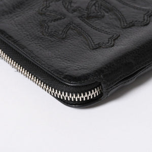 極美品 CHROME HEARTS クロムハーツ 二つ折り財布 財布 バンクローバー レザー ブラック シルバー925 セメタリークロスパッチ 中古 4a006700