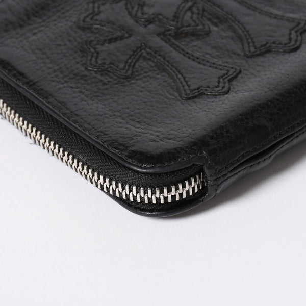 極美品 CHROME HEARTS クロムハーツ 二つ折り財布 財布 バンクローバー レザー ブラック シルバー925 セメタリークロスパッチ 中古 4a006700