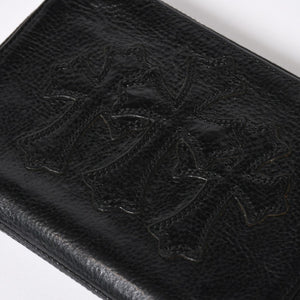 極美品 CHROME HEARTS クロムハーツ 二つ折り財布 財布 バンクローバー レザー ブラック シルバー925 セメタリークロスパッチ 中古 4a006700