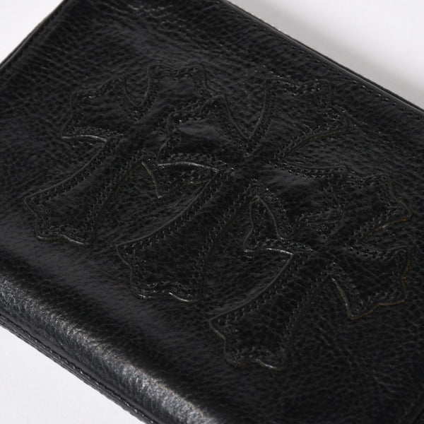極美品 CHROME HEARTS クロムハーツ 二つ折り財布 財布 バンクローバー レザー ブラック シルバー925 セメタリークロスパッチ 中古 4a006700