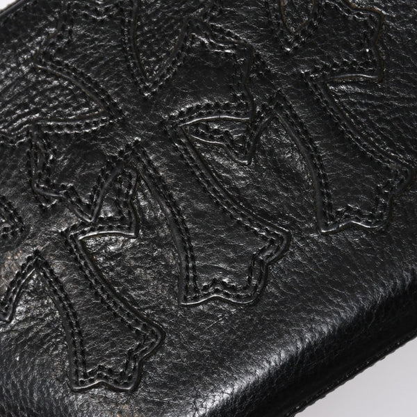 極美品 CHROME HEARTS クロムハーツ 二つ折り財布 財布 バンクローバー レザー ブラック シルバー925 セメタリークロスパッチ 中古 4a006700