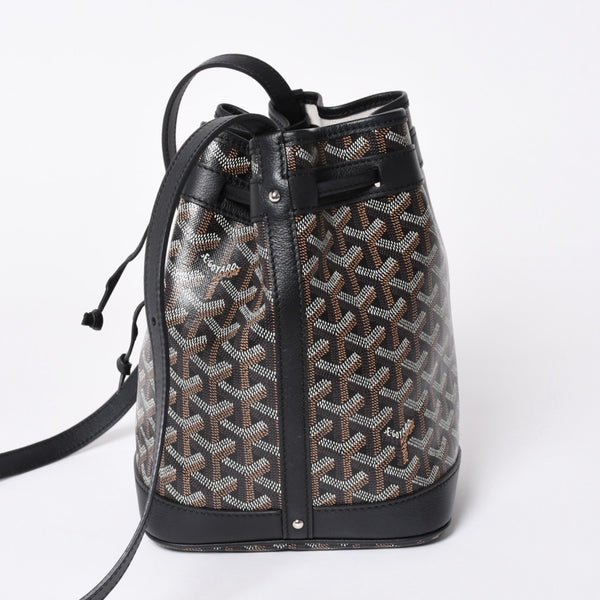 新品同様 GOYARD ゴヤール プティフロ バケット バッグ ブラック ショルダーバッグ コーティングキャンバス カーフスキン 中古 4a006701