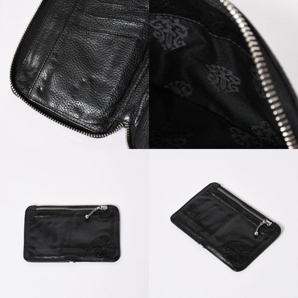 極美品 CHROME HEARTS クロムハーツ 二つ折り財布 財布 バンクローバー レザー ブラック シルバー925 セメタリークロスパッチ 中古 4a006700