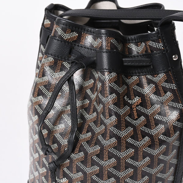 新品同様 GOYARD ゴヤール プティフロ バケット バッグ ブラック ショルダーバッグ コーティングキャンバス カーフスキン 中古 4a006701