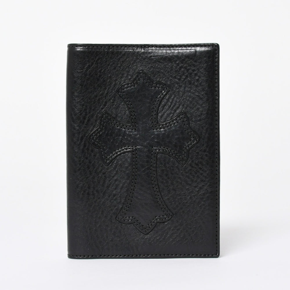 極美品 CHROME HEARTS クロムハーツ パスポートケース パスポートカバー セメタリークロス レザー ブラック 中古 4a006699
