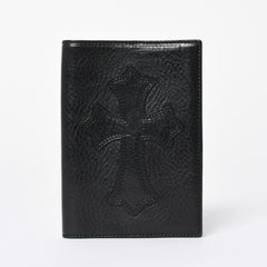 極美品 CHROME HEARTS クロムハーツ パスポートケース パスポートカバー セメタリークロス レザー ブラック 中古 4a006699