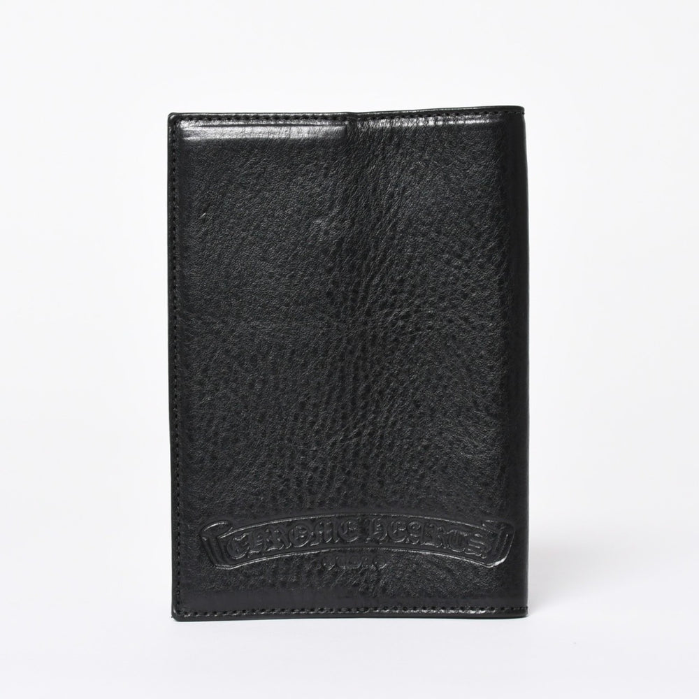 極美品 CHROME HEARTS クロムハーツ パスポートケース パスポートカバー セメタリークロス レザー ブラック 中古 4a006699