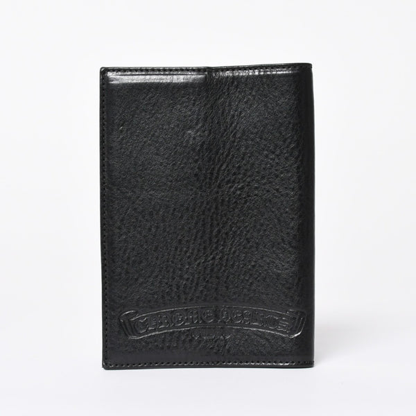 極美品 CHROME HEARTS クロムハーツ パスポートケース パスポートカバー セメタリークロス レザー ブラック 中古 4a006699