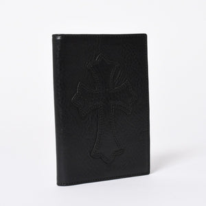 極美品 CHROME HEARTS クロムハーツ パスポートケース パスポートカバー セメタリークロス レザー ブラック 中古 4a006699