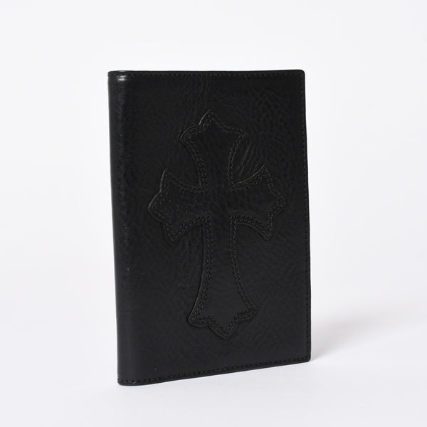 極美品 CHROME HEARTS クロムハーツ パスポートケース パスポートカバー セメタリークロス レザー ブラック 中古 4a006699