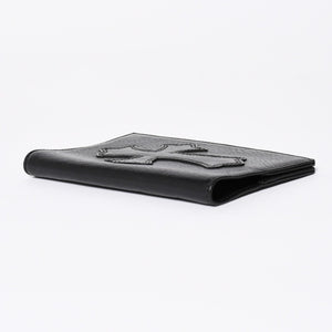 極美品 CHROME HEARTS クロムハーツ パスポートケース パスポートカバー セメタリークロス レザー ブラック 中古 4a006699
