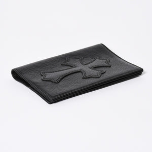 極美品 CHROME HEARTS クロムハーツ パスポートケース パスポートカバー セメタリークロス レザー ブラック 中古 4a006699