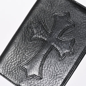極美品 CHROME HEARTS クロムハーツ パスポートケース パスポートカバー セメタリークロス レザー ブラック 中古 4a006699