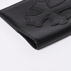 極美品 CHROME HEARTS クロムハーツ パスポートケース パスポートカバー セメタリークロス レザー ブラック 中古 4a006699