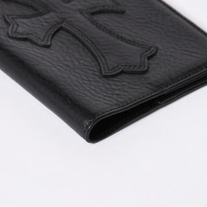 極美品 CHROME HEARTS クロムハーツ パスポートケース パスポートカバー セメタリークロス レザー ブラック 中古 4a006699