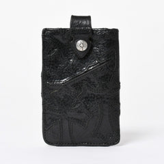 極美品 CHROME HEARTS クロムハーツ セメタリークロスパッチ カードケース ブラック 黒 シルバー金具 スクロールラベルロゴ シルバー925 中古 4a006706