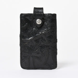 極美品 CHROME HEARTS クロムハーツ セメタリークロスパッチ カードケース ブラック 黒 シルバー金具 スクロールラベルロゴ シルバー925 中古 4a006706