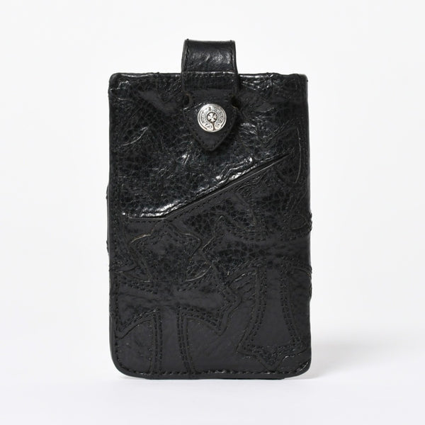 極美品 CHROME HEARTS クロムハーツ セメタリークロスパッチ カードケース ブラック 黒 シルバー金具 スクロールラベルロゴ シルバー925 中古 4a006706