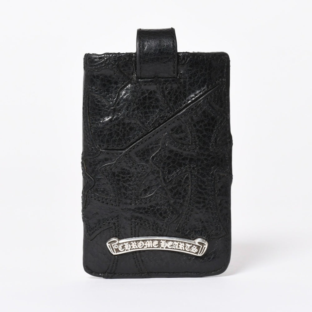 極美品 CHROME HEARTS クロムハーツ セメタリークロスパッチ カードケース ブラック 黒 シルバー金具 スクロールラベルロゴ シルバー925 中古 4a006706
