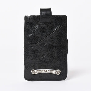 極美品 CHROME HEARTS クロムハーツ セメタリークロスパッチ カードケース ブラック 黒 シルバー金具 スクロールラベルロゴ シルバー925 中古 4a006706