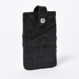 極美品 CHROME HEARTS クロムハーツ セメタリークロスパッチ カードケース ブラック 黒 シルバー金具 スクロールラベルロゴ シルバー925 中古 4a006706