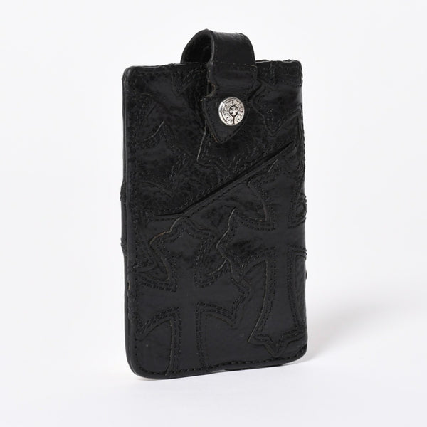 極美品 CHROME HEARTS クロムハーツ セメタリークロスパッチ カードケース ブラック 黒 シルバー金具 スクロールラベルロゴ シルバー925 中古 4a006706