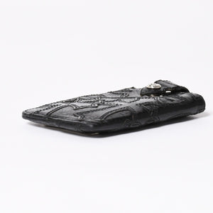 極美品 CHROME HEARTS クロムハーツ セメタリークロスパッチ カードケース ブラック 黒 シルバー金具 スクロールラベルロゴ シルバー925 中古 4a006706