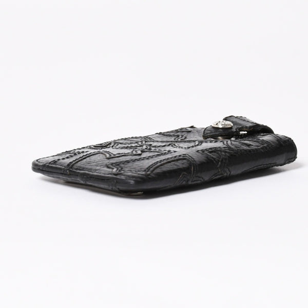 極美品 CHROME HEARTS クロムハーツ セメタリークロスパッチ カードケース ブラック 黒 シルバー金具 スクロールラベルロゴ シルバー925 中古 4a006706