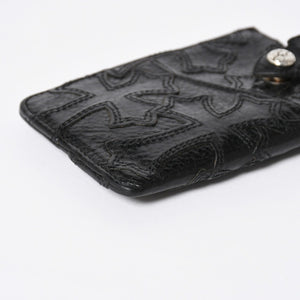極美品 CHROME HEARTS クロムハーツ セメタリークロスパッチ カードケース ブラック 黒 シルバー金具 スクロールラベルロゴ シルバー925 中古 4a006706