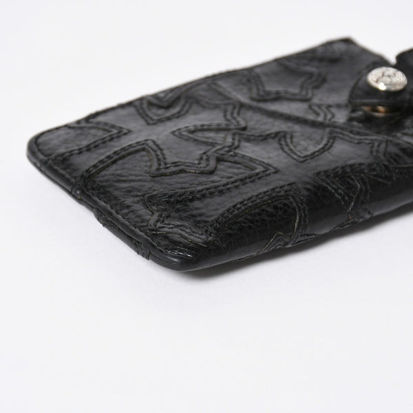 極美品 CHROME HEARTS クロムハーツ セメタリークロスパッチ カードケース ブラック 黒 シルバー金具 スクロールラベルロゴ シルバー925 中古 4a006706