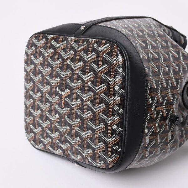 新品同様 GOYARD ゴヤール プティフロ バケット バッグ ブラック ショルダーバッグ コーティングキャンバス カーフスキン 中古 4a006701