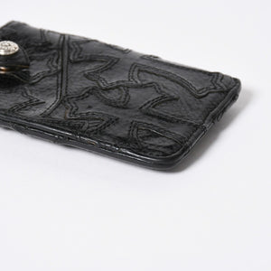 極美品 CHROME HEARTS クロムハーツ セメタリークロスパッチ カードケース ブラック 黒 シルバー金具 スクロールラベルロゴ シルバー925 中古 4a006706