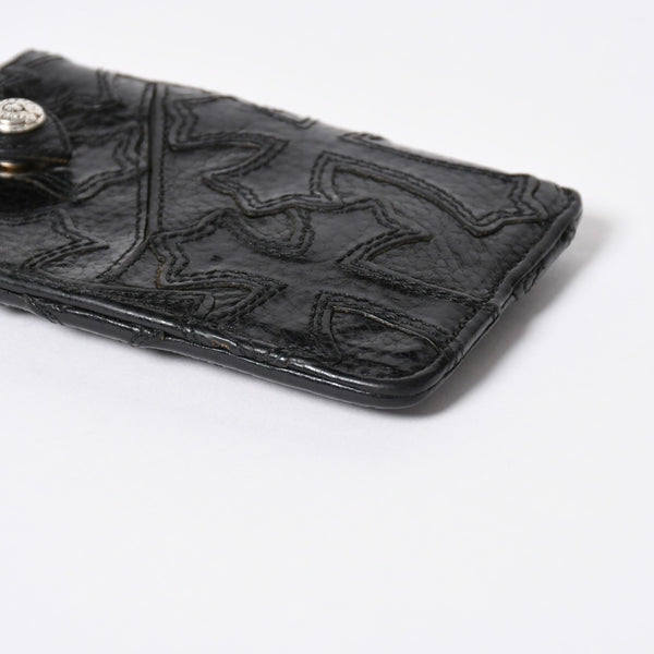 極美品 CHROME HEARTS クロムハーツ セメタリークロスパッチ カードケース ブラック 黒 シルバー金具 スクロールラベルロゴ シルバー925 中古 4a006706