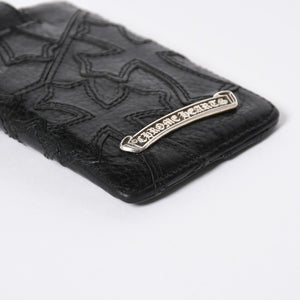 極美品 CHROME HEARTS クロムハーツ セメタリークロスパッチ カードケース ブラック 黒 シルバー金具 スクロールラベルロゴ シルバー925 中古 4a006706