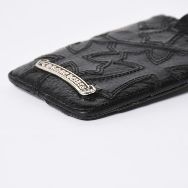 極美品 CHROME HEARTS クロムハーツ セメタリークロスパッチ カードケース ブラック 黒 シルバー金具 スクロールラベルロゴ シルバー925 中古 4a006706