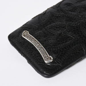 極美品 CHROME HEARTS クロムハーツ セメタリークロスパッチ カードケース ブラック 黒 シルバー金具 スクロールラベルロゴ シルバー925 中古 4a006706