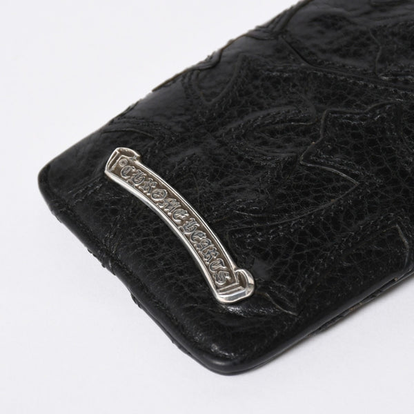 極美品 CHROME HEARTS クロムハーツ セメタリークロスパッチ カードケース ブラック 黒 シルバー金具 スクロールラベルロゴ シルバー925 中古 4a006706