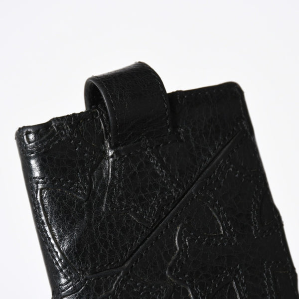 極美品 CHROME HEARTS クロムハーツ セメタリークロスパッチ カードケース ブラック 黒 シルバー金具 スクロールラベルロゴ シルバー925 中古 4a006706