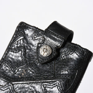 極美品 CHROME HEARTS クロムハーツ セメタリークロスパッチ カードケース ブラック 黒 シルバー金具 スクロールラベルロゴ シルバー925 中古 4a006706