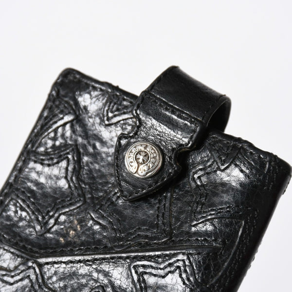 極美品 CHROME HEARTS クロムハーツ セメタリークロスパッチ カードケース ブラック 黒 シルバー金具 スクロールラベルロゴ シルバー925 中古 4a006706