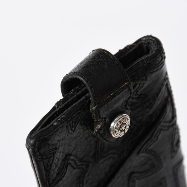 極美品 CHROME HEARTS クロムハーツ セメタリークロスパッチ カードケース ブラック 黒 シルバー金具 スクロールラベルロゴ シルバー925 中古 4a006706