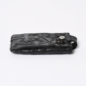 極美品 CHROME HEARTS クロムハーツ セメタリークロスパッチ カードケース ブラック 黒 シルバー金具 スクロールラベルロゴ シルバー925 中古 4a006706
