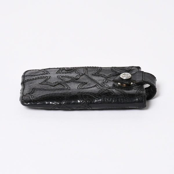 極美品 CHROME HEARTS クロムハーツ セメタリークロスパッチ カードケース ブラック 黒 シルバー金具 スクロールラベルロゴ シルバー925 中古 4a006706
