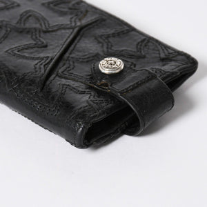 極美品 CHROME HEARTS クロムハーツ セメタリークロスパッチ カードケース ブラック 黒 シルバー金具 スクロールラベルロゴ シルバー925 中古 4a006706