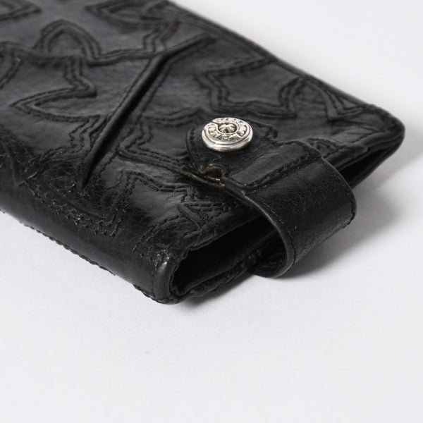 極美品 CHROME HEARTS クロムハーツ セメタリークロスパッチ カードケース ブラック 黒 シルバー金具 スクロールラベルロゴ シルバー925 中古 4a006706