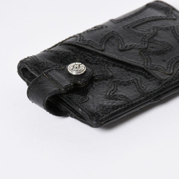 極美品 CHROME HEARTS クロムハーツ セメタリークロスパッチ カードケース ブラック 黒 シルバー金具 スクロールラベルロゴ シルバー925 中古 4a006706