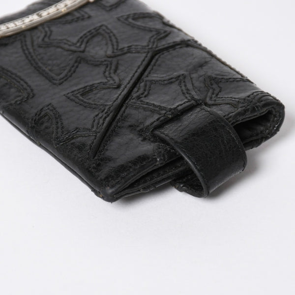 極美品 CHROME HEARTS クロムハーツ セメタリークロスパッチ カードケース ブラック 黒 シルバー金具 スクロールラベルロゴ シルバー925 中古 4a006706
