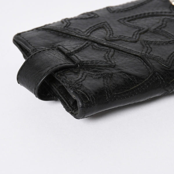 極美品 CHROME HEARTS クロムハーツ セメタリークロスパッチ カードケース ブラック 黒 シルバー金具 スクロールラベルロゴ シルバー925 中古 4a006706